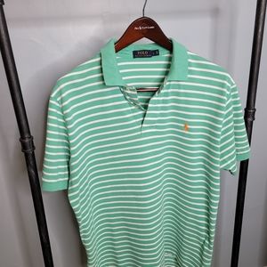 Green and white stripe polo shirt L